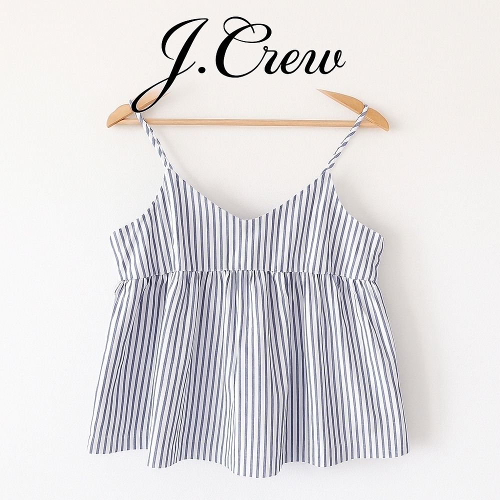 J.Crew Striped Cotton Babydoll Cami – Adjustable Straps, Size XL